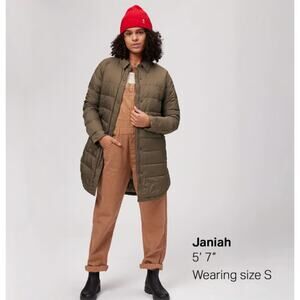 Prana Globe Thistle Down Jacket Women’s Olive Green Long Puffer Coat Size Small